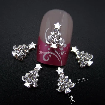 

30pcs 6X11MM christmas nail art tree glitter rhinestone tree metal nail art slices