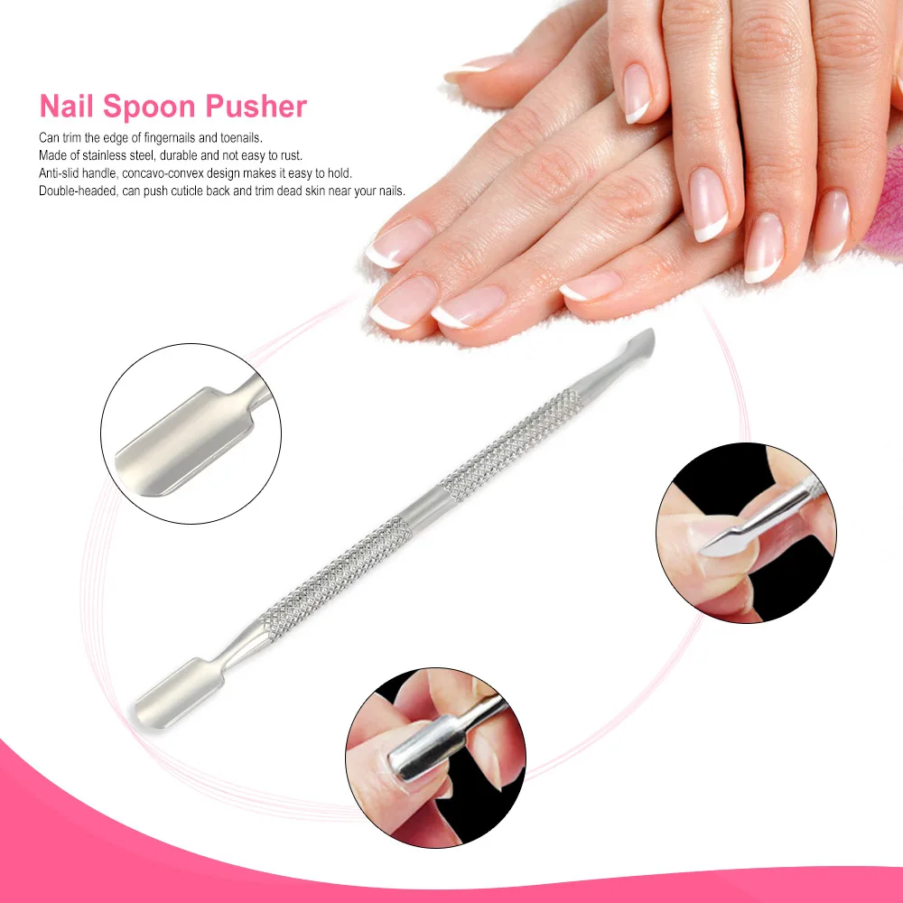 

1pc Stainless Steel Nail Cuticle Spoon Pusher Double-end Dead Skin Remover Pedicure Manicure Accessories Scraper Nail Art Tools