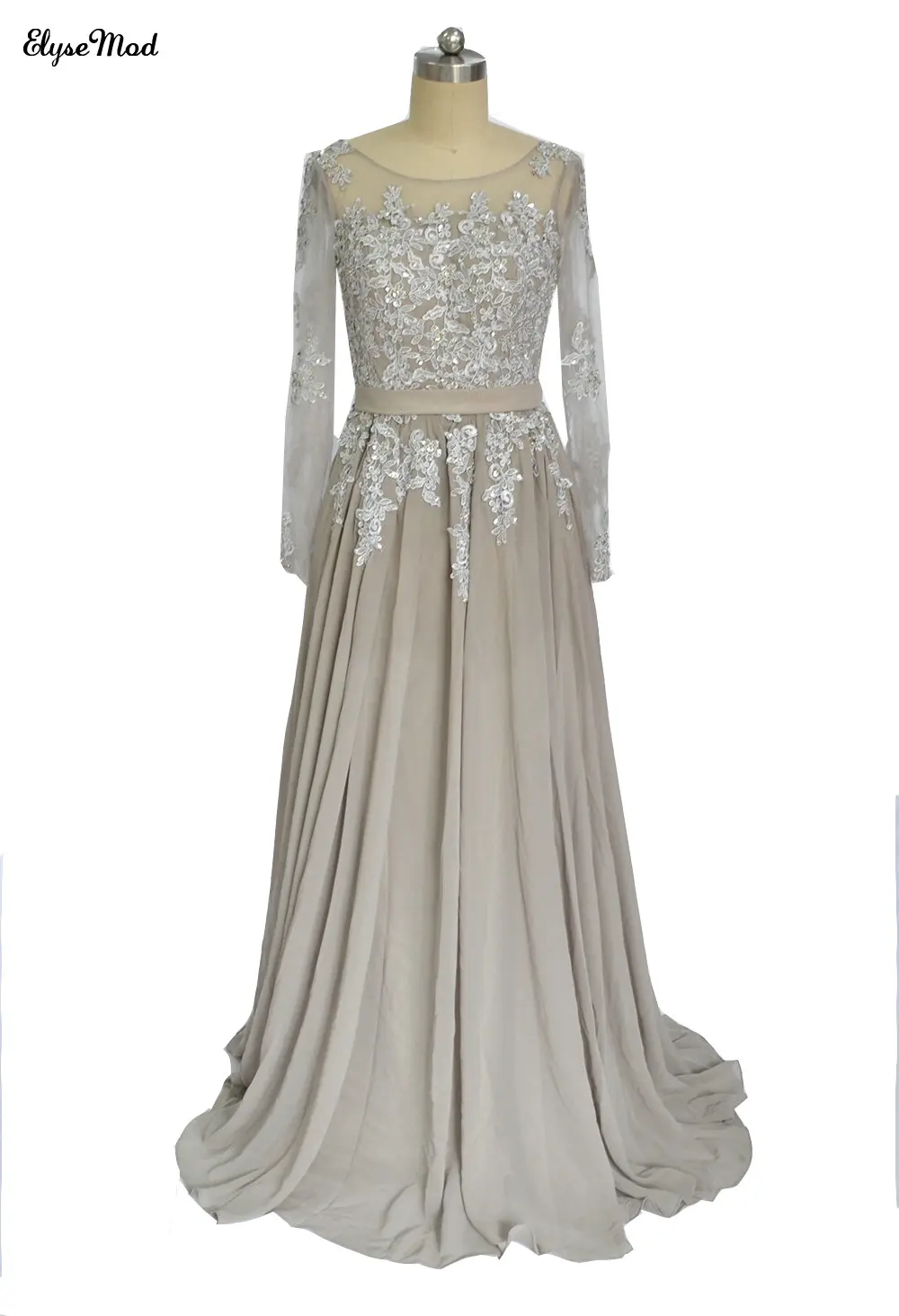 Elegante Zilveren Moeder Van De Bruid Jurk Kant 2018 Schede Lange Mouwen Lange Formele Party Avondjurken voor Bruiloft Elegante Zilveren Moeder Van De Bruid Jurk Kant 2018 Schede Lange Mouwen Lange Formele Party Avondjurken voor Bruiloft