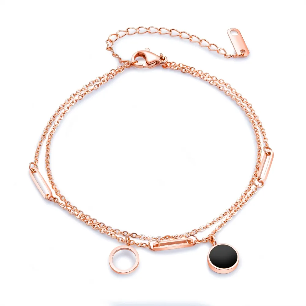 

Women's Anklet Double Chain Geometric Circle Anklet Temperament Simple Rose Gold Color Foot Chain