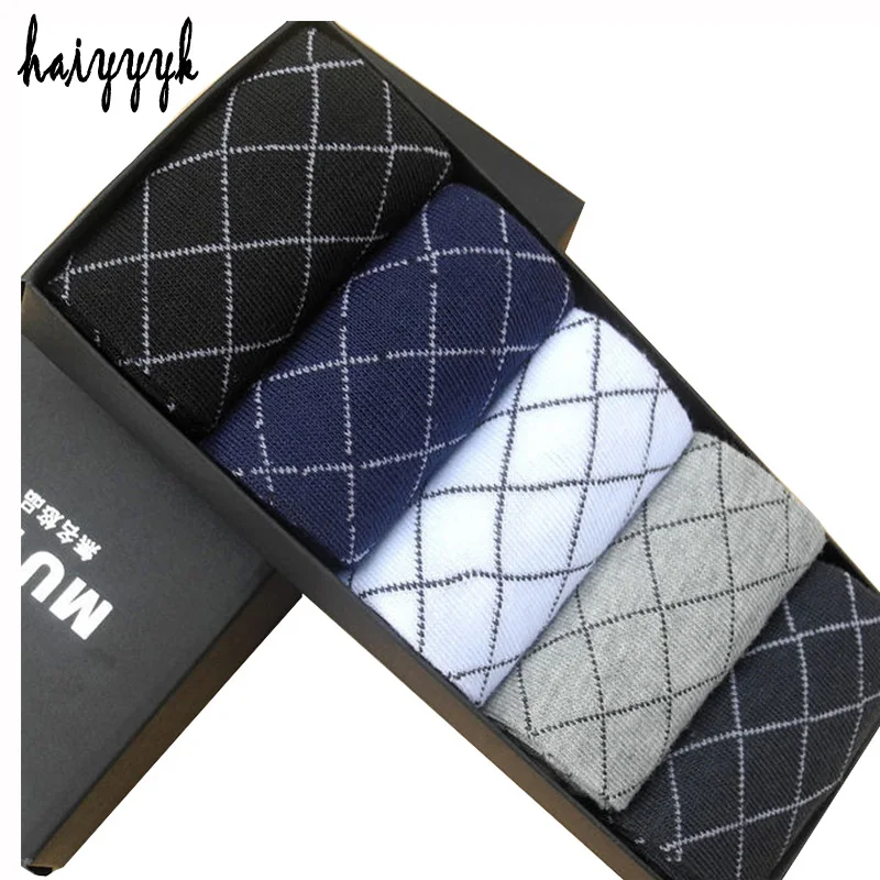 

10 Pieces = 5 Pairs Hot sell men's socks In tube diamond lattice Wild Boneless male socks meias masculinoo Free shipping