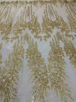 

Wonderful French lace cloth fashion tulle net lace fabric with gold glitter UN82(5yards/pc) can make many color