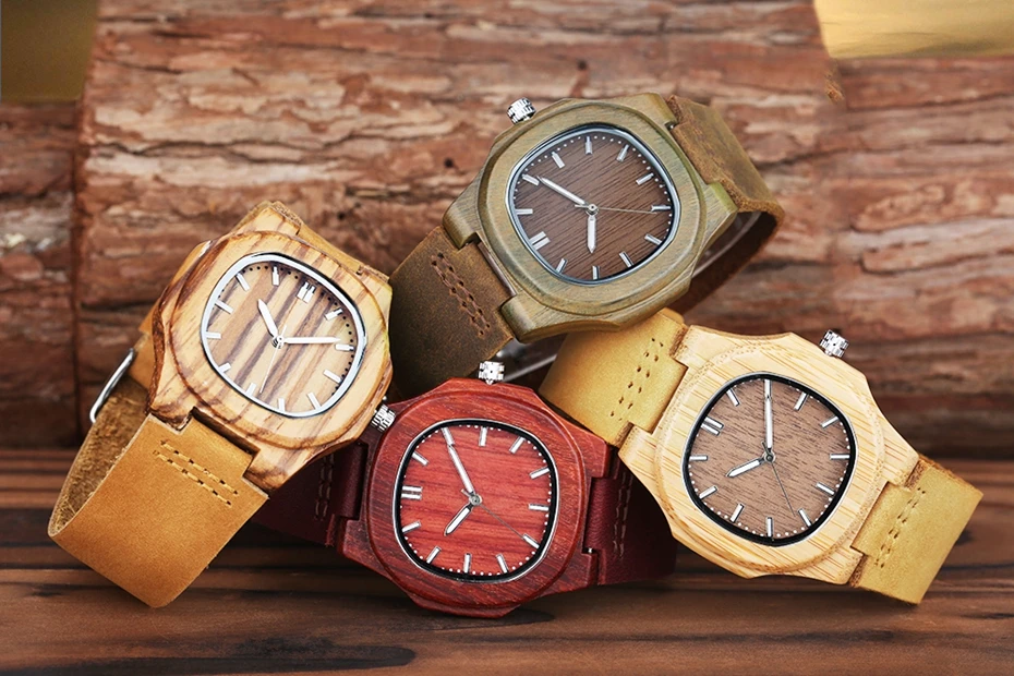 Men Women Wooden Watch Creative Round Shape Dial Light Wood Case Genuine Leather Band Bamboo Wood Clock Male Reloj de madera TOP 2017 (24)