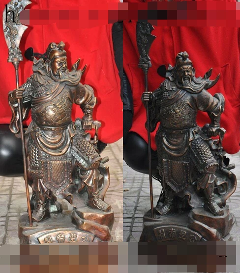 

shitou 002907 30" china bronze General Warrior guangong guanyu god hand take Broadsword statue