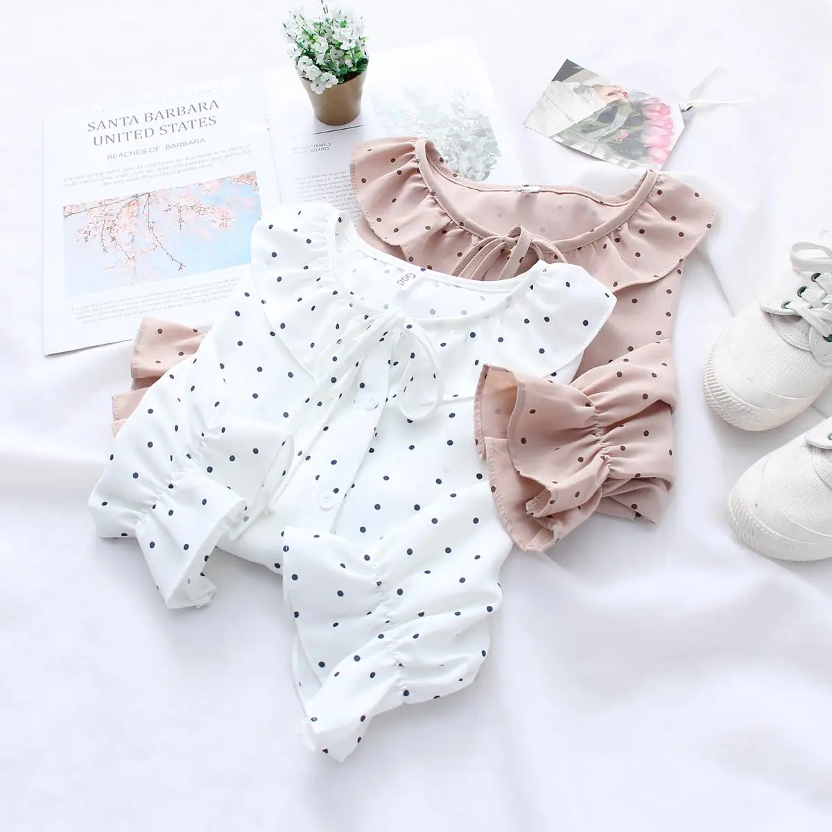 

Blusas Mujer de moda 2019 Chiffon Womens Tops and Blouses Bow Tie Flare Full Sleeve Dot Printed Spring and Autumn Casual Tops