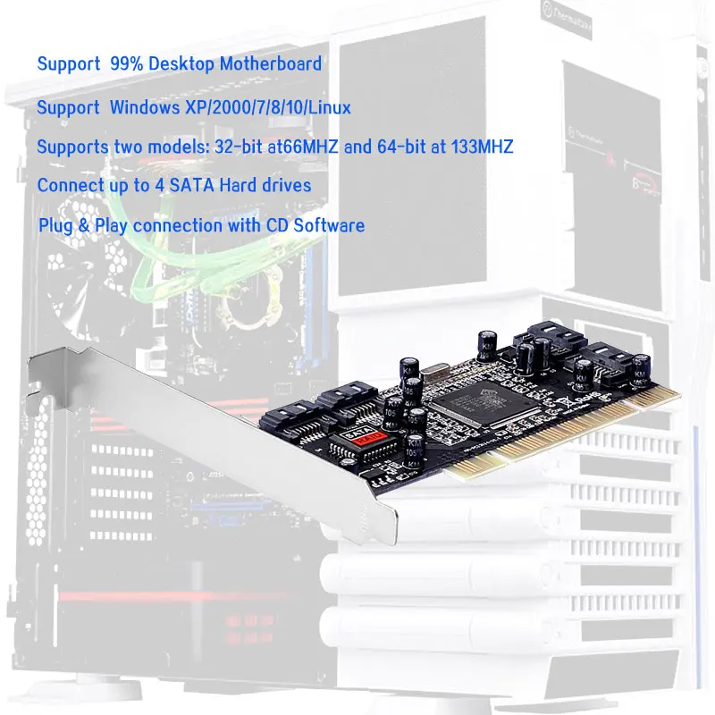 SATA добавить на карту pci express card 4 Порты и разъёмы с SIL 3114 Чипсет Совместимость PCI