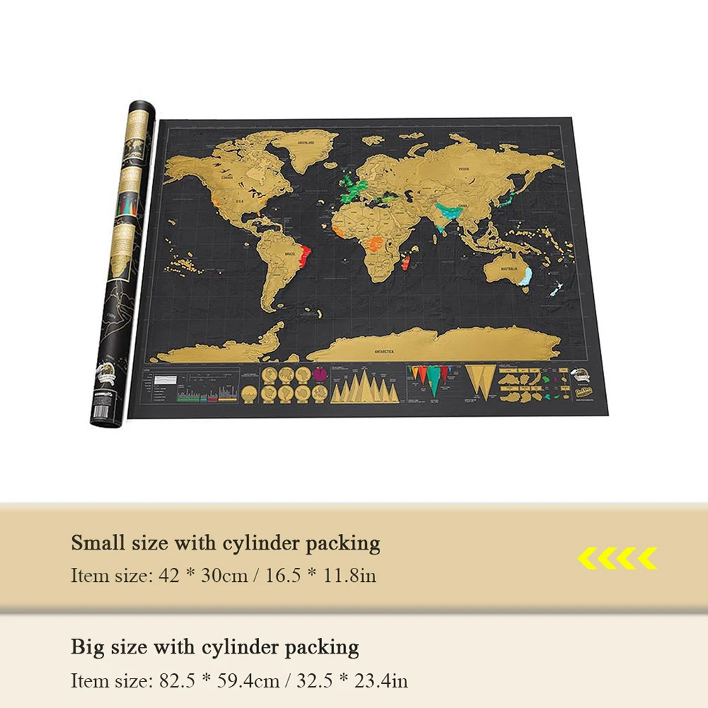Скретч Карта мира путешествия плакат медная фольга стикер стены персонализированные журнал небольшой размер с цилиндрической упаковкой