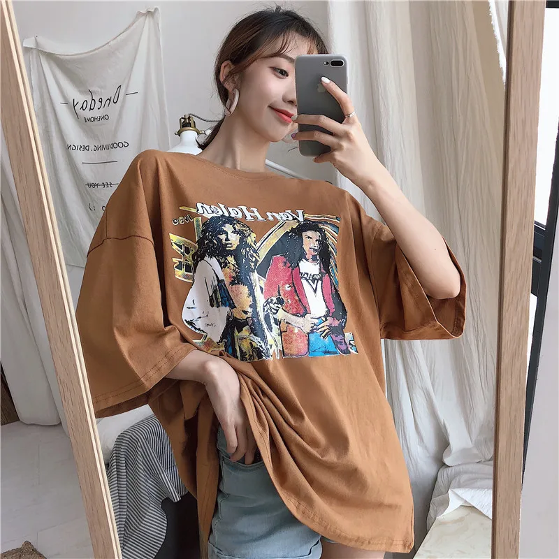 Gowyimmes M-2XL женщин в Корейском стиле печати футболки модные Oversize-футболка harajuku в стиле панк-рок с коротким рукавом футболки топы 028