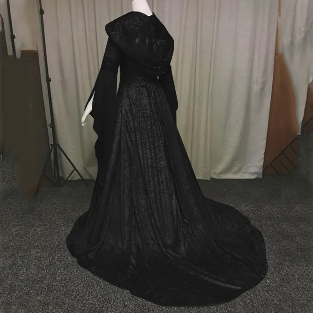KANCOOLD/женское модное платье с длинным рукавом и капюшоном; средневековое платье с поясом; длинное платье для косплея; женское платье; 2018Oct19