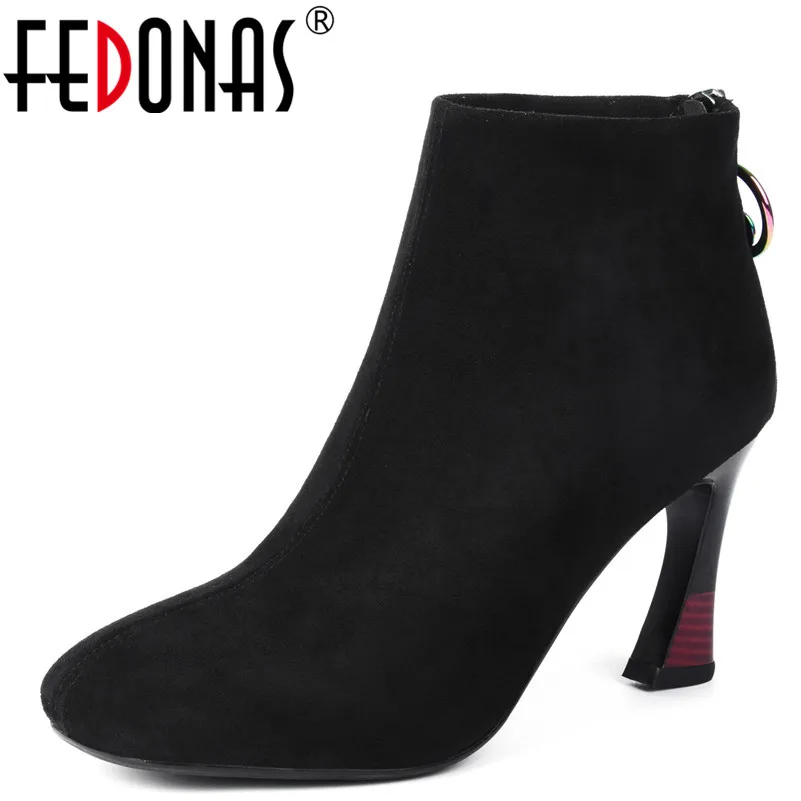 

FEDONAS1Fashion Women Ankle Boots Autumn Winter Warm High Heels Shoes Woman Square Toe Zipper Wedding Casual Quality Basic Boots