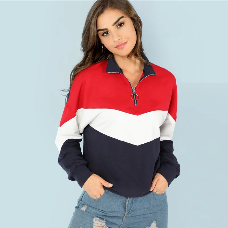

2019 New Women Sweatshirt Autumn And Winter Color Matching Long Sleeve Pullover Sweatshirt Fashion High Quality Women Tops