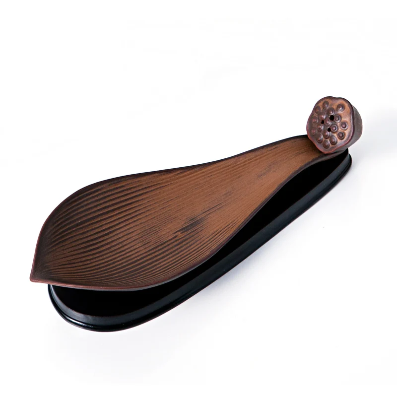  Yizhai tea imitation ancient lotus flowers inserted incense censer ceramic incense censer with horizontal wooden base