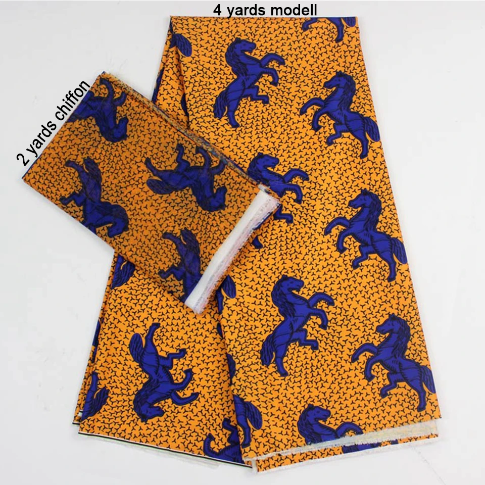 

2 Pcs Set 4 Yards African Ankara Prints Modell Material & 2 Yards Chiffon Ankara Chiffon Fabric YBXM-14