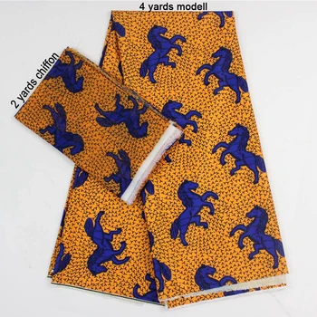 

2 Pcs Set 4 Yards African Ankara Prints Modell Material & 2 Yards Chiffon Ankara Chiffon Fabric YBXM-14