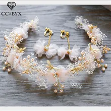 CC цветы Короны Диадемы ободки для волос 3 шт. набор серьги палочка для волос ручной работы свадебные аксессуары для волос для свадебных подарков ювелирные изделия TS053