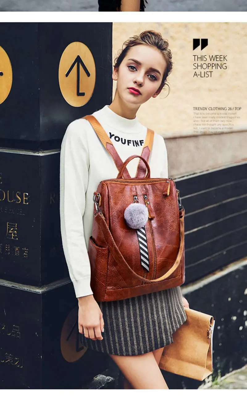 vintage backpack female brand leather women's back (18)