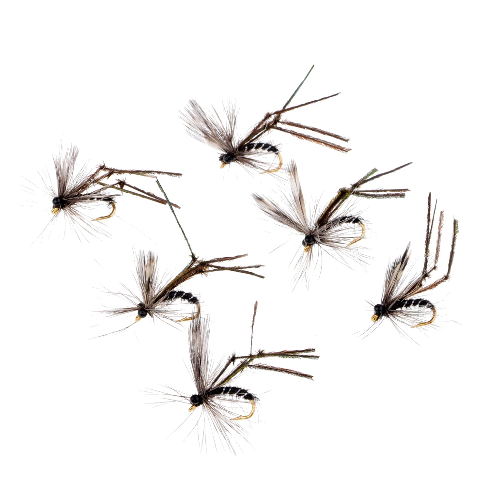 6 pcs Black Mosquito Fly Fishing Flies Dry Flies Fishing Lure Artificial Bait Fish Hook Lure Fishing Baits Bright color