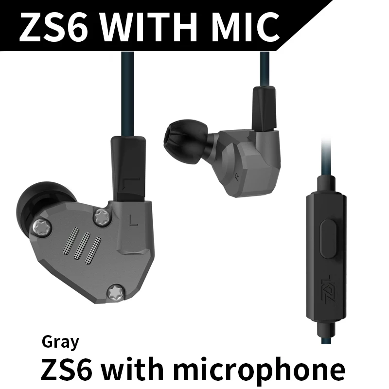 KZ ZS6 2DD 2BA Гибридный наушники в ухо Hi-Fi стерео гарнитура Спорт подходит Bluetooth ZS5 Pro pre-sale приоритет доставки - Цвет: Gray Mic