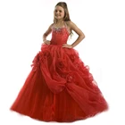 Amazing Flower Girl Dress Hand Made Flower Halter Open Back Beading Ruffles Glitz Pleat Pageant Prom Tulle Ball Gowns 12Y