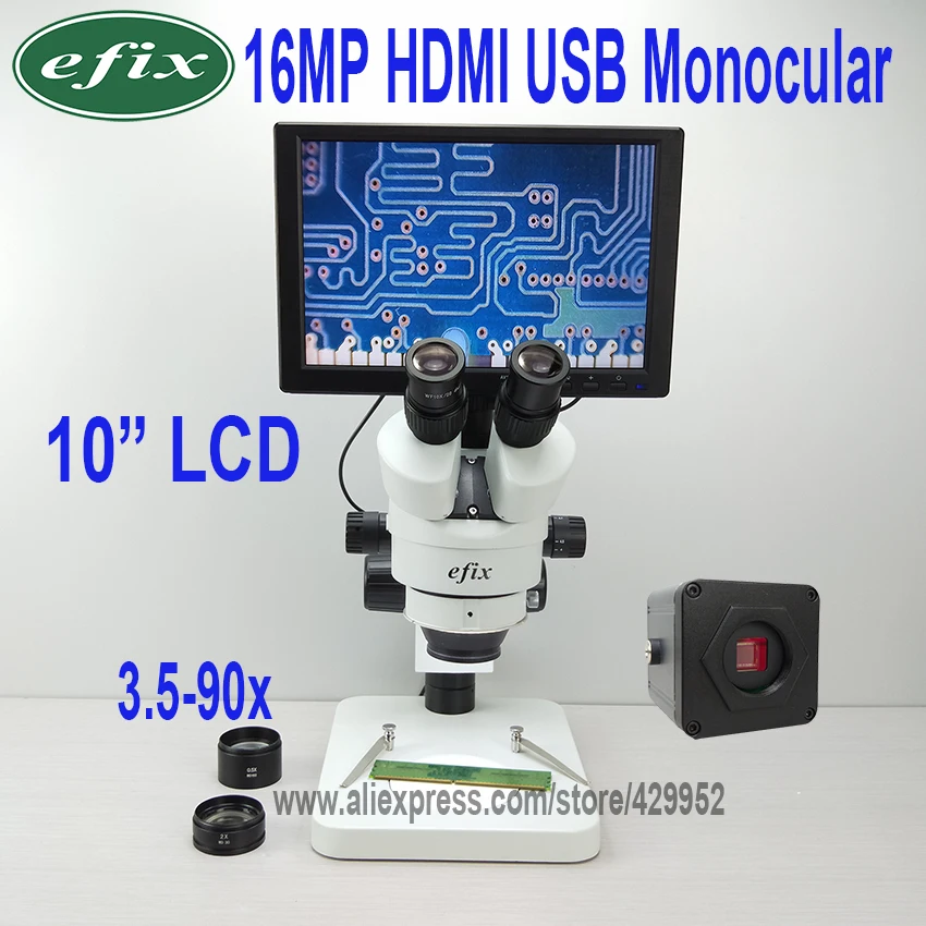 

efix 10 inch LCD Display 38MP 3.5-90X Trinocular Stereo Soldering Microscope HDMI USB Camera for Repair Phone Tools