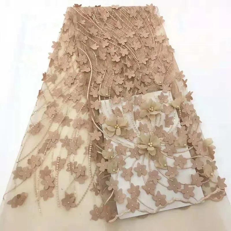 

Newest Design French Lace Fabric 3D Flowers Embroidery African Tulle Lace Fabric Beaded African Lace Fabric For Wedding HX1276-2