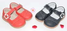 Niñas zapatos de cuero genuino mary jane negro rojo rosa con flores niños cosas SandQbaby niñas shoses zapatos estudiantiles