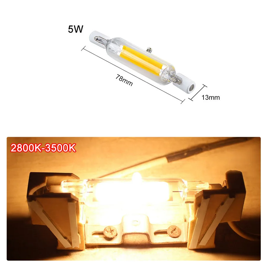 R7S светодиодный 118 мм 78 мм J78 J118 COB лампа стеклянная трубка 5 Вт 10 Вт сменный галогенный светильник AC 220 В 230 В Точечный светильник СВЕТОДИОДНЫЙ R7S - Испускаемый цвет: 78mm 5W warm white