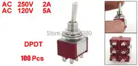 Mini Miniature Toggle Switch 250V/2A 120V/5A AC ON-OFF-ON Lock 3 Position DPDT 2P2T 6 Pin 6mm x 1 Pack 100 pcs / Lots