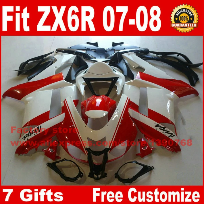 New Body kit for Kawasaki ZX6R fairing kits 2007 2008 red white black motorcycle parts ZX-6R 07 08 Ninja 636 fairings ZQ19