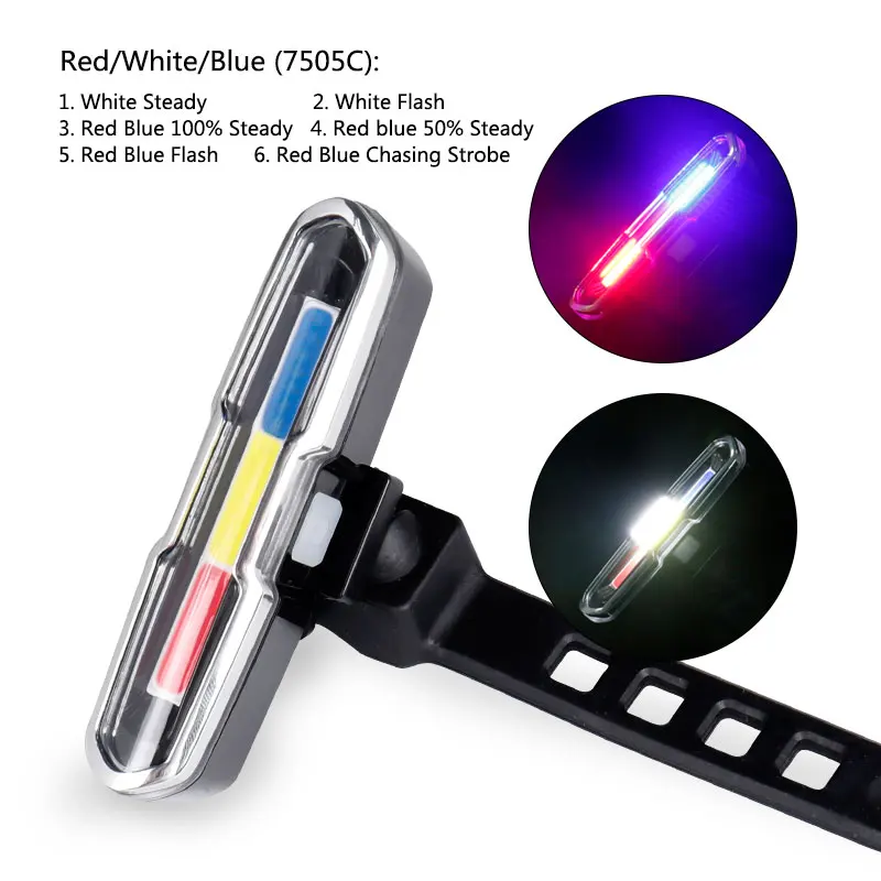 Велосипедный задний светильник, велосипедный задний светодиодный фонарь, USB перезаряжаПредупреждение фонарь для безопасности, Вертикальное горизонтальное Крепление, два цвета - Цвет: Red white  Blue