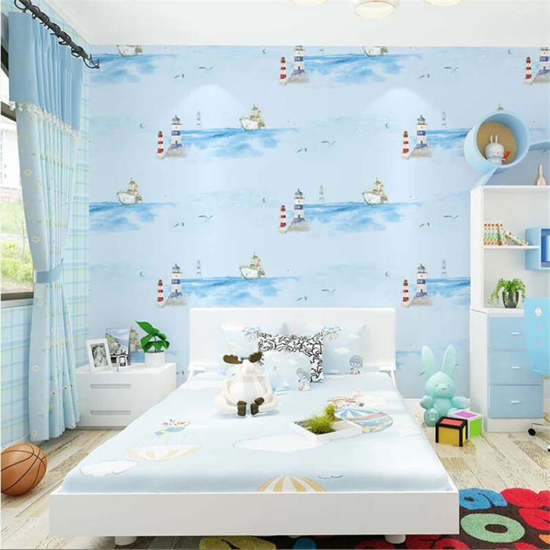 Beibehang Male Girl Cartoon Bedroom 3d Wallpaper Mediterranean Lighthouse Sailboat Blue Ocean Stripe Children Room 3d Wallpaper Beibehang Male Girl Cartoon Bedroom 3d Wallpaper Mediterranean Lighthouse Sailboat Blue Ocean Stripe Children Room 3d Wallpaper