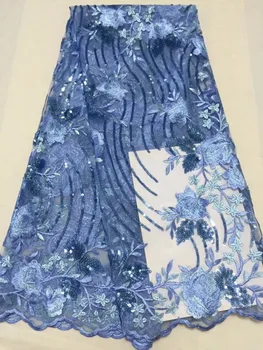 

Hot Sale African Sequins Lace Fabric High Quality Cord Lace African French Net Lace Fabric For Sky Blue Wedding Party Dress