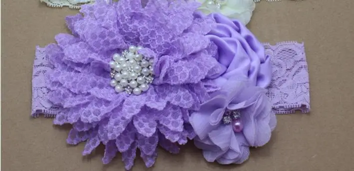 Новорожденный кружевной атласный цветочный ободок с розами реквизит для фотосессии для девочек повязка на голову для первого дня рождения корона для мамы и детей аксессуары для душа - Цвет: Фиолетовый