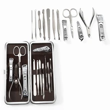 12 в 1 Набор для маникюра и педикюра из нержавеющей стали Комплекты клиперов для ногтей инструменты для ухода за ногтями пинцеты для ушей инструменты для дизайна ногтей с футляром
