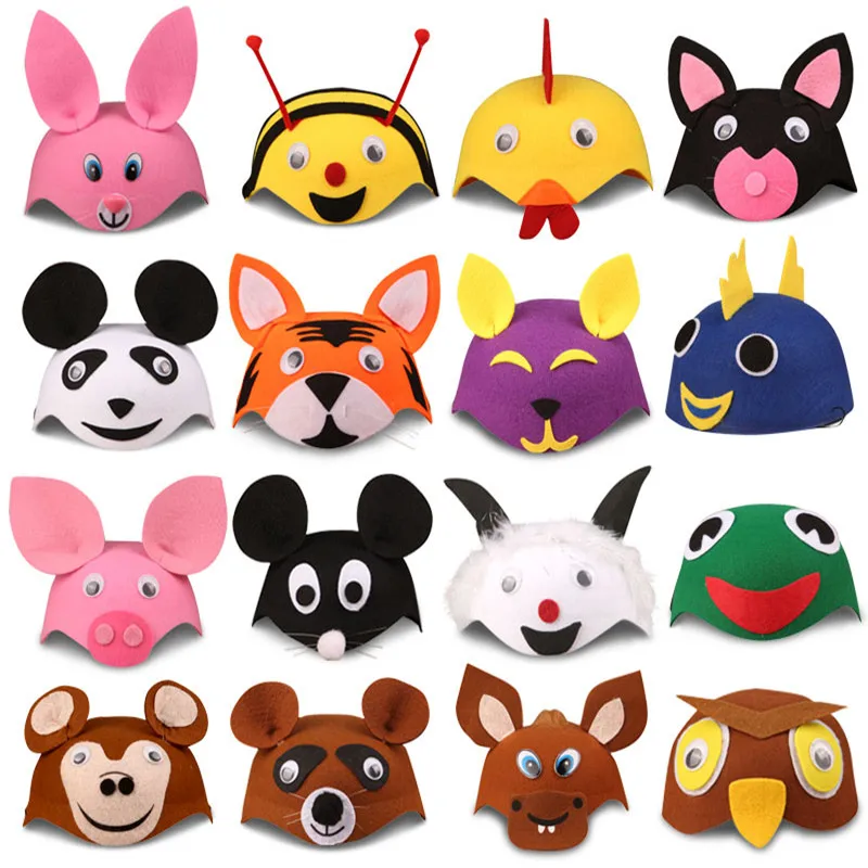 Child's Party Toy Hat Baby's Animal Hat Caps for Cartoon Headgear Play Toys Birthday Gift Nonwoven Cloth A032