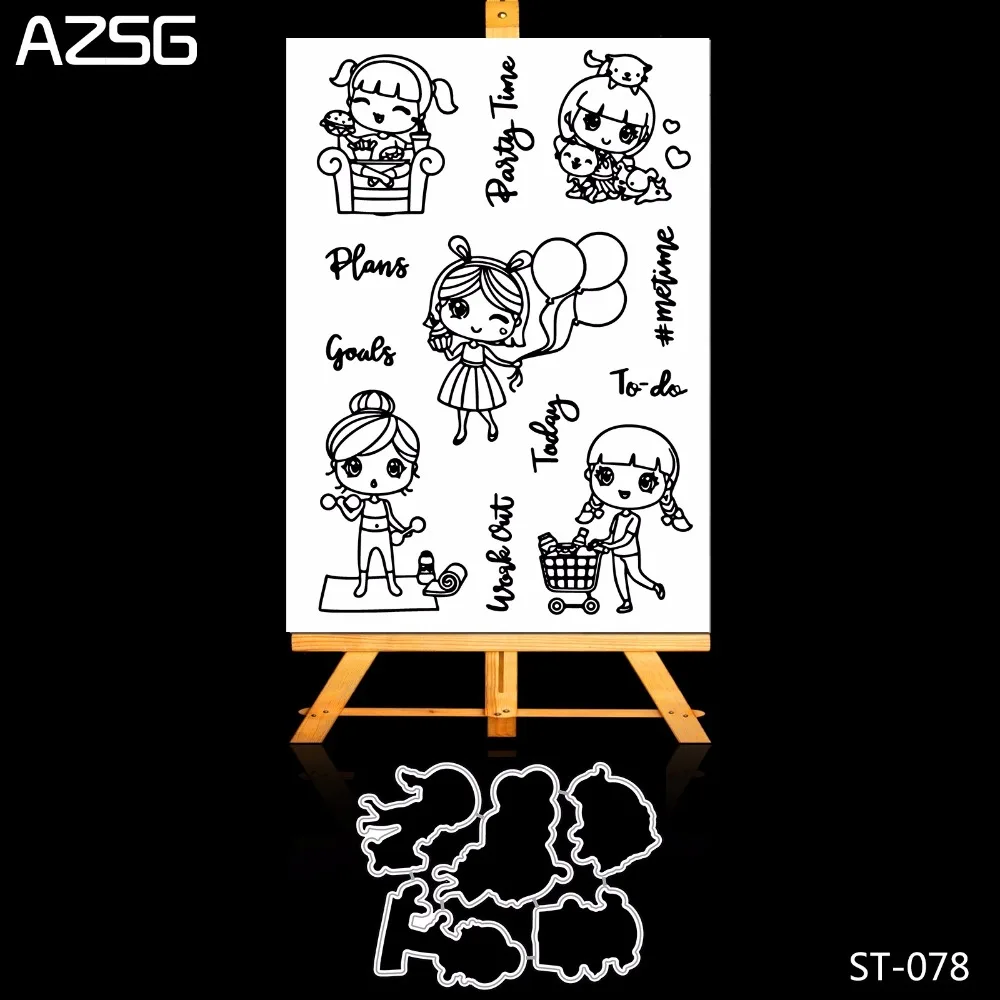 

AZSG Daily life of Girls Metal Cutting Dies and Clear Stamp Set for DIY Scrapbooking Photo Album Decoretive Embossing Stencial