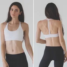 Women’s medium support T lined back sports bra padded elastic breathable wireless sport yoga bra with removable cups