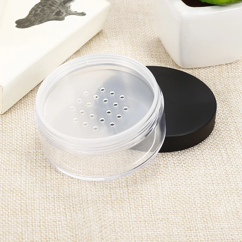 

Plastic Loose Powder Jar with Strainer Empty Cosmetic Container Black Matte Cap Makeup Empty Cosmetic Containers 50g