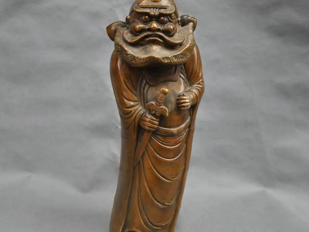 

14'' China Mythology The Exorcist Zhong Kui Slaughter Devil Bronze Statue