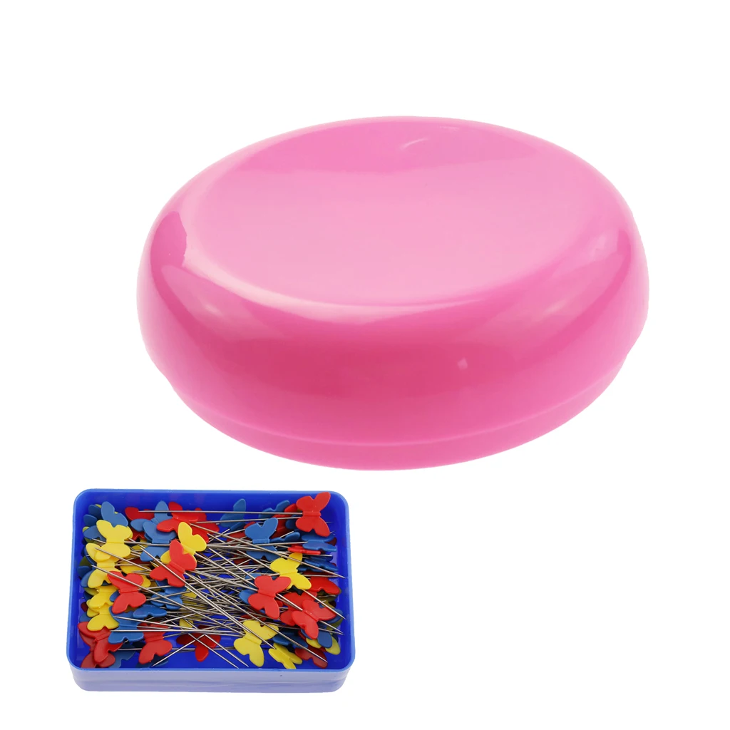

Round Magnetic Sewing Pin Cushion Pin Holder Caddy + 85pcs Butterfly Head Patchwork Pins