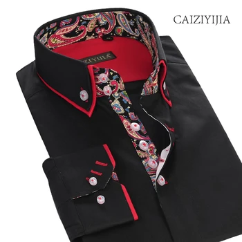 

CAIZIYIJIA Size S-4XL Hot Sale Vintage Patchwork Dress Shirt Long Sleeve Floral Button Down Shirt 100% Cotton Camisa Masculina