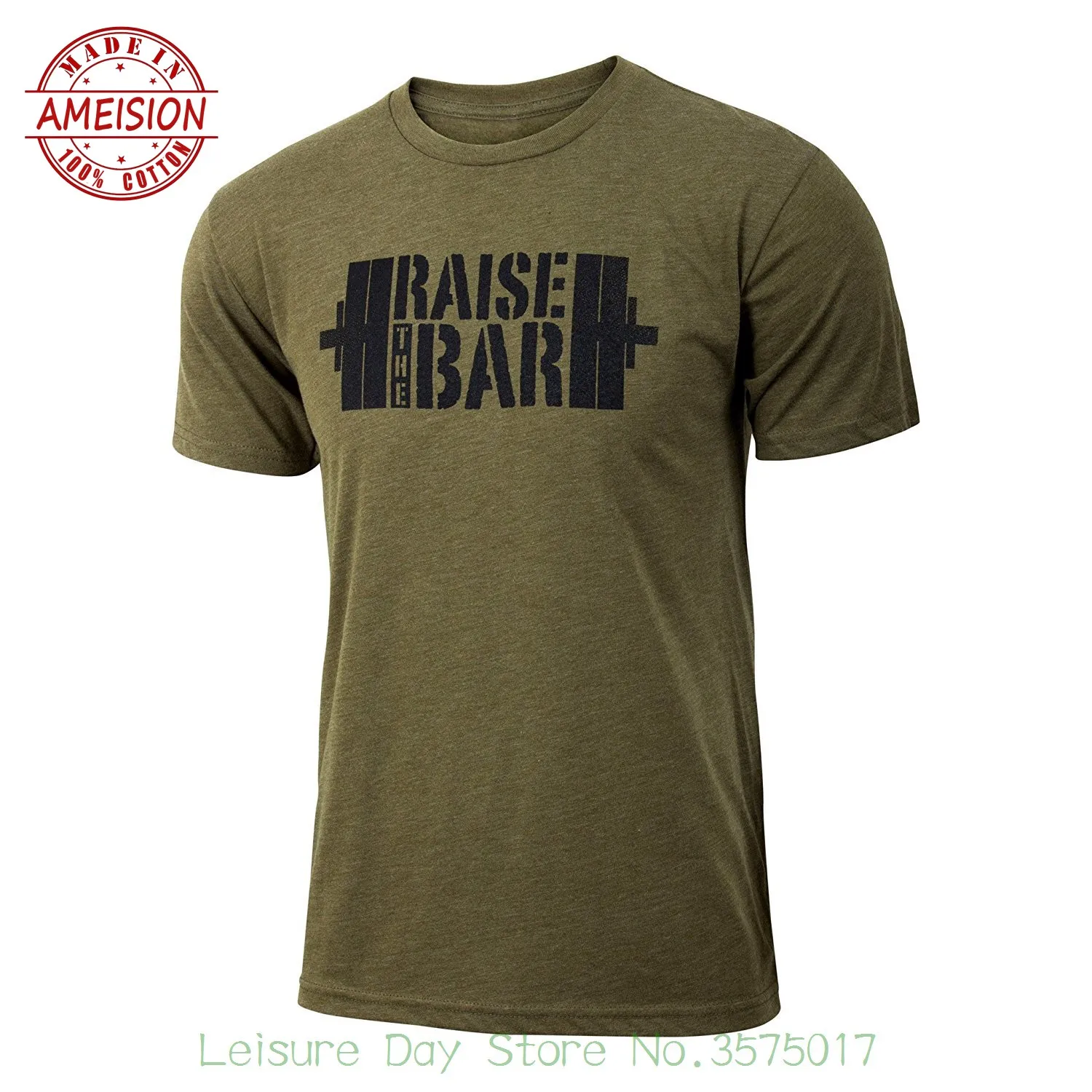 Personalized T Shirt Custom T Shirt Raise The Bar - Military Green - Men's Barbell Weightlifting Triblend Workout T-shirt