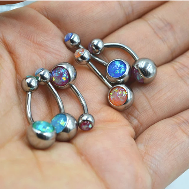 Starbeauty 1pc Steel Fake Opal Piercing Ombligo Navel Earrings Belly Starbeauty 1pc Steel Fake Opal Piercing Ombligo Navel Earrings Belly On Rings 14g Nombril