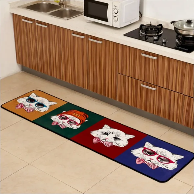 Soft Cartoon Adorable Pet Cats Flannel Carpet Absorbent Slip Soft Cartoon Adorable Pet Cats Flannel Carpet Absorbent Slip Resistant Vacuum Pad Kitchen Mat Kids