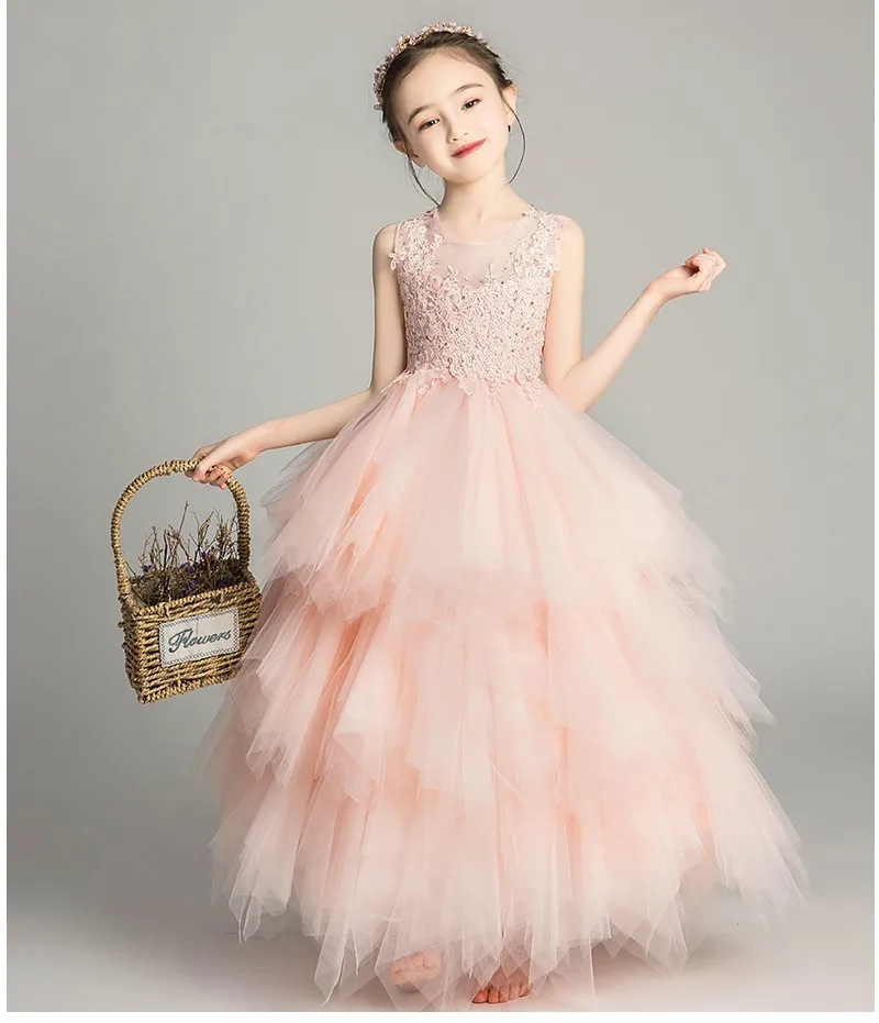 Элегантные Длинные розовые платья для девочек, держащих букет невесты на свадьбе; бальное платье; пышное платье для торжеств; цвет бордовый, слоновой кости; платье для первого причастия для девочек