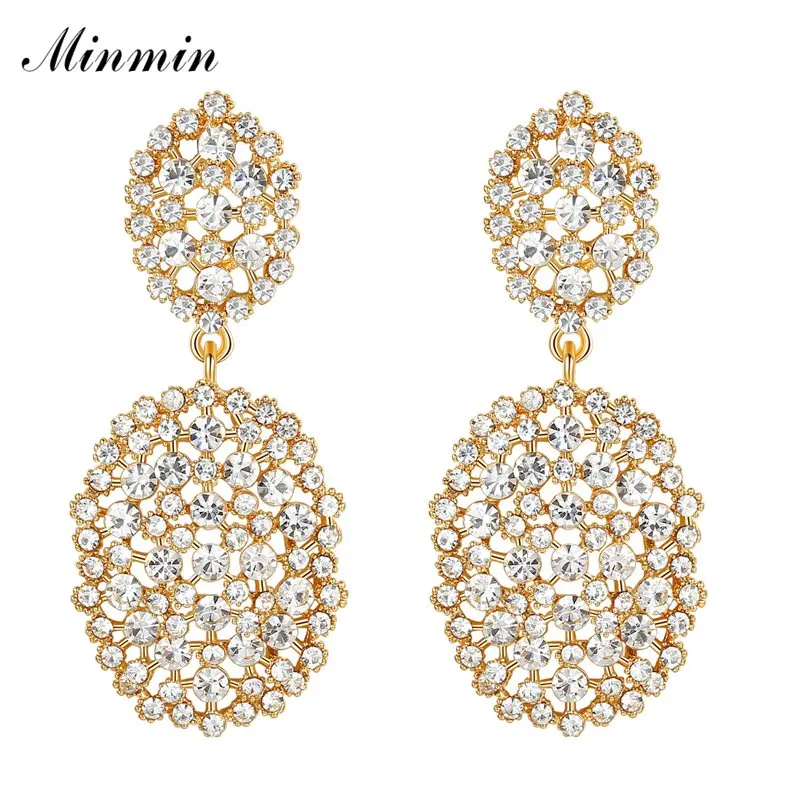 

Minmin Trendy 6 Colors Crystal Big Round Long Dangle Earrings for Women Luxury Christmas Jewelry Hanging Earrings 2019 MEH1117
