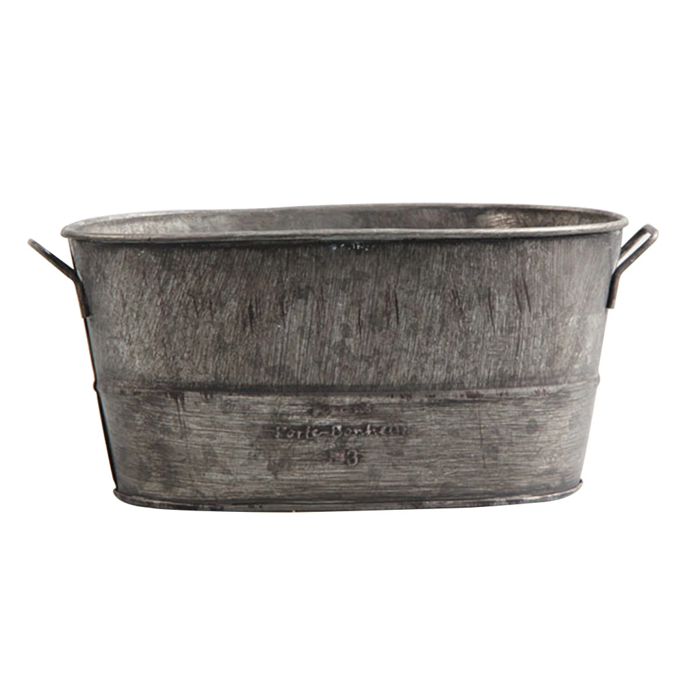 

Storage Container Succulents Vintage Balcony Galvanized Iron Decoration Planter Gray Flowerpot European Style Garden Ornament