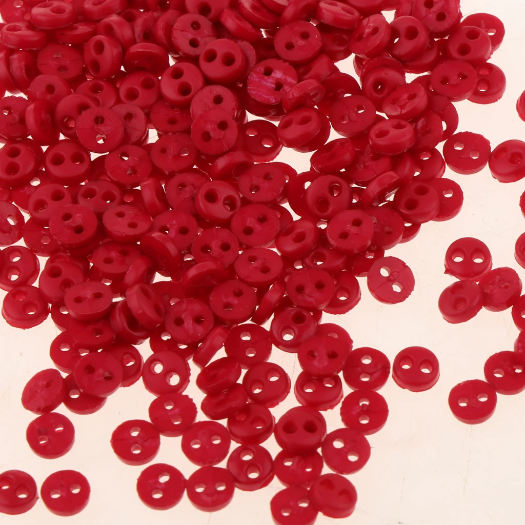 Pack of 300 Pieces Wholesale Lot Mini Micro Army Figures Doll Clothes Sewing Buttons Red 4mm 2 Holes Round Buttons
