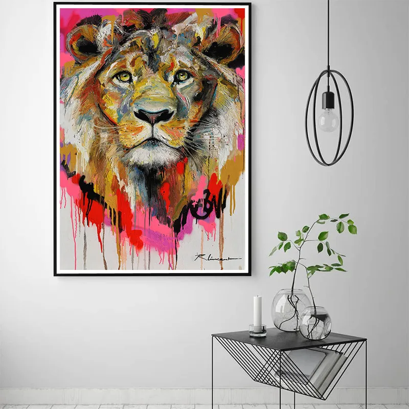 Cheap Wall Art Canvas Painting Abstract Animal Picture Colorful Lion Poster Print Home Decor No Frame For Dropshipping