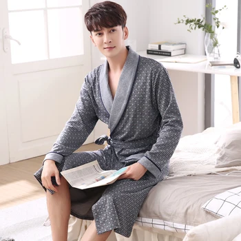 

Plus size XXXL long robes bathrobes for male Autumn Keep warm long-sleeved exquisite cotton mens dressing gown couples robes
